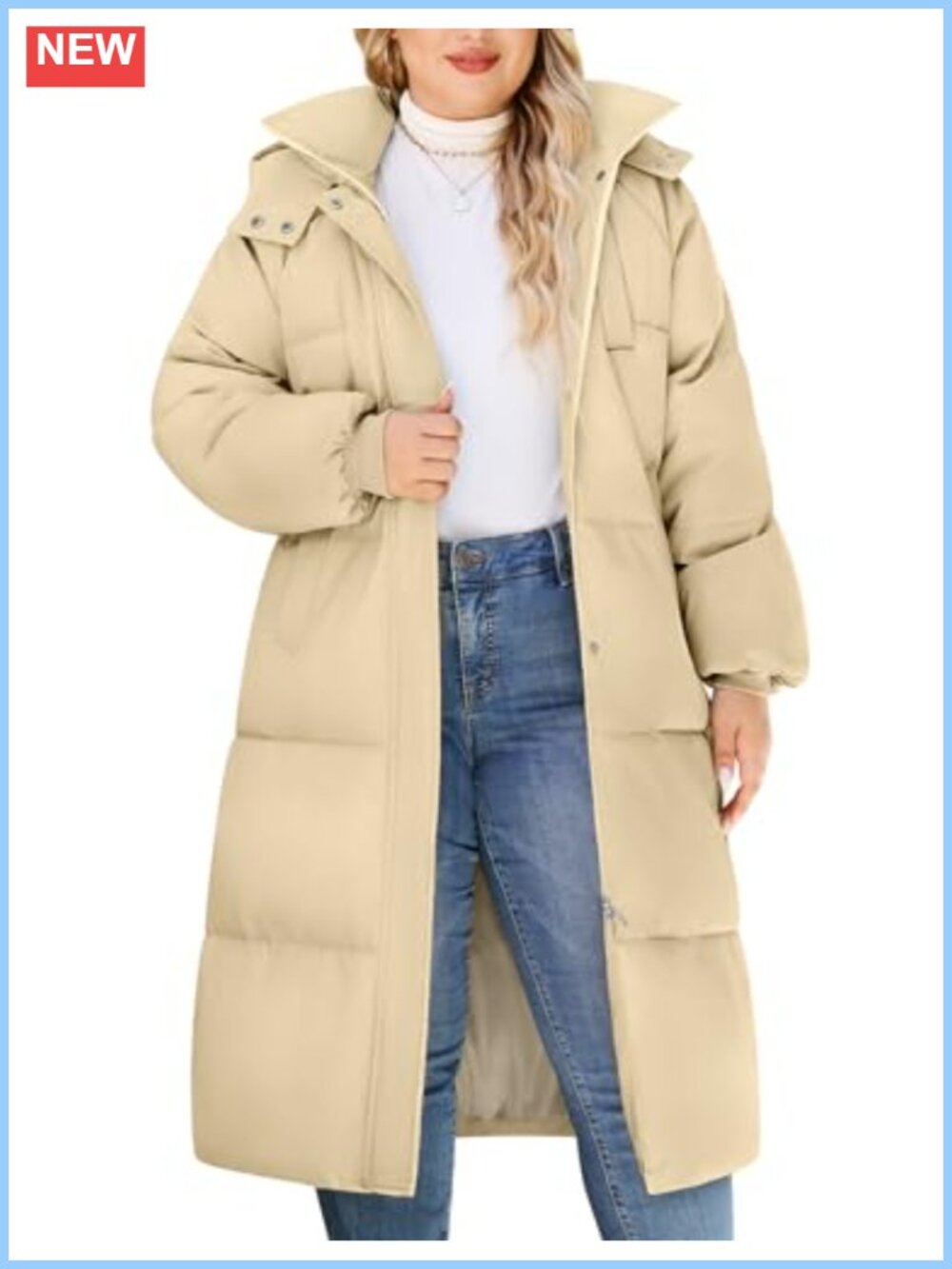 Women Plus Size Winter Long Puffer Jacket Hooded Quilted Water Repellent Warm
